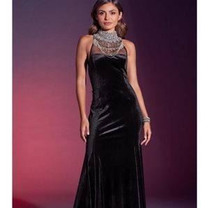 Exclusive: NEW EMBELLISHED NECK VELVET GOWN